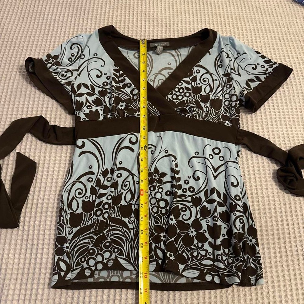 Y2K Apt 9 Brown & Blue Floral Damask Empire Waist Top - Picture 5 of 5